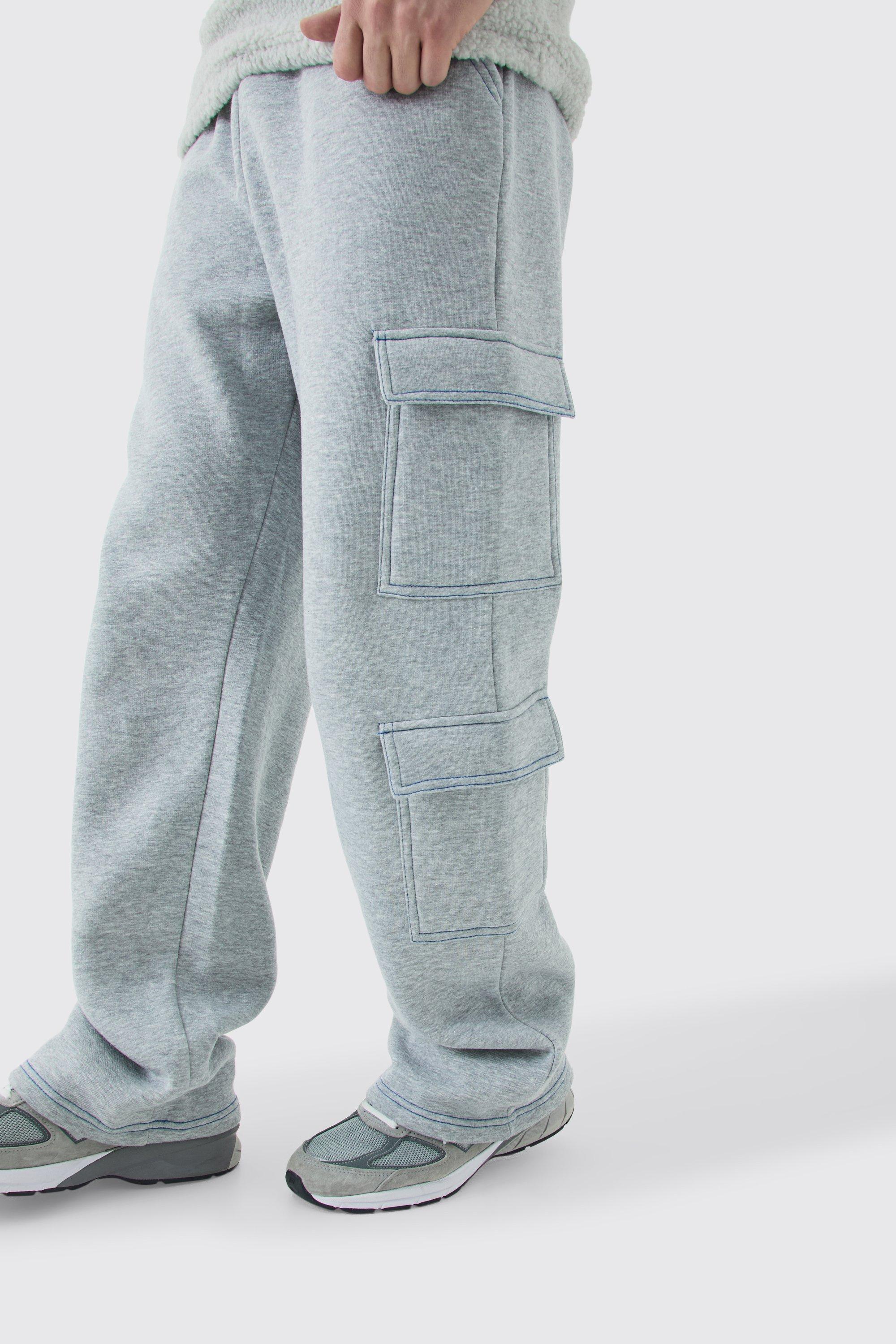 Tall Straight Leg Top Stitch Cargo Sweatpants | boohooMAN USA
